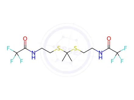 Chemical structure of Acetamide, N,N'-[(1-methylethylidene)bis(thio-2,1-ethanediyl)]bis[2,2,2-trifluoro-