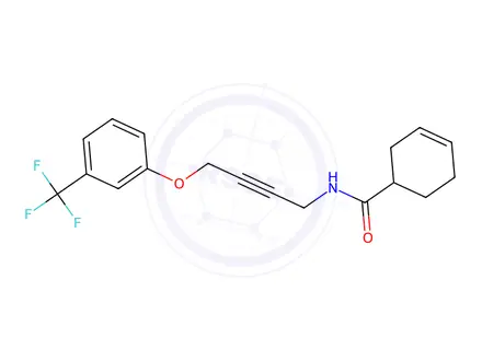 Chemical structure of N-(4-(3-(Trifluoromethyl)phenoxy)but-2-yn-1-yl)cyclohex-3-ene-1-carboxamide