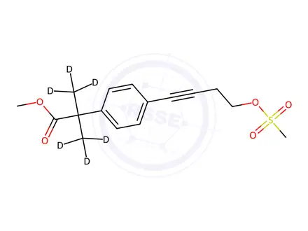 Chemical structure of 4-[4-(Methanesulfonyloxy)-1-butynyl]-a,a-di(methyl-d3)benzeneacetic Acid, Methyl Ester