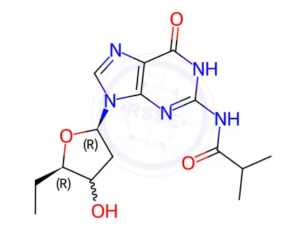 Chemical structure of Guanosine, 2'-deoxy-N-(2-methyl-1-oxopropyl)-, 5'-benzoate