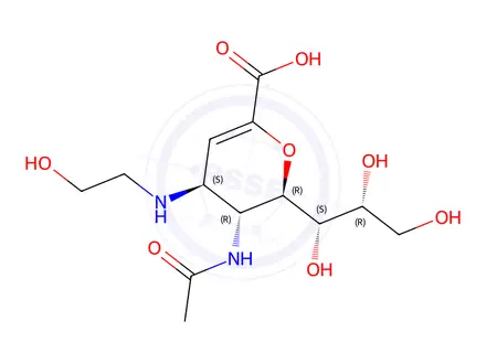 Chemical structure of 5-(Acetylamino)-2,6-anhydro-3,4,5-trideoxy-4-[(2-hydroxyethyl)amino]-D-glycero-D-galacto-non-2-enonic Acid