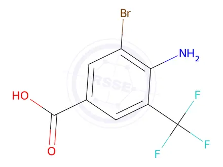 Chemical structure of 4-Amino-3-bromo-5-(trifluoromethyl)benzoic acid