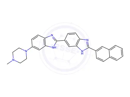 Chemical structure of 6-(4-Methylpiperazin-1-yl)-2'-(naphthalen-2-yl)-1H,3'H-2,5'-bibenzo[d]imidazole