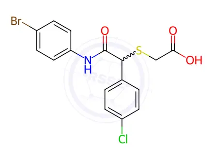 Chemical structure of 2-{[2-(4-bromoanilino)-1-(4-chlorophenyl)-2-oxoethyl]sulfanyl}acetic acid