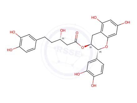Chemical structure of (S)-(2R,3S)-2-(3,4-Dihydroxyphenyl)-5,7-dihydroxychroman-3-yl 5-(3,4-dihydroxyphenyl)-3-hydroxypentanoate