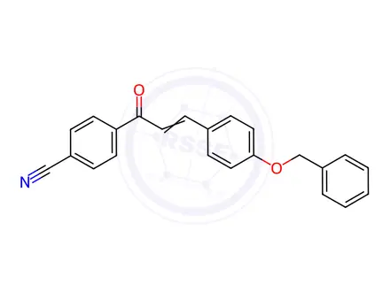 Chemical structure of 4-[3-(4-phenylmethoxyphenyl)prop-2-enoyl]benzonitrile