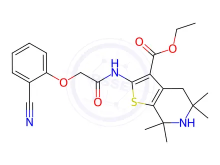 Chemical structure of Ethyl 2-(2-(2-cyanophenoxy)acetamido)-5,5,7,7-tetramethyl-4,5,6,7-tetrahydrothieno[2,3-c]pyridine-3-carboxylate