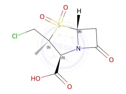 Chemical structure of (2S,3S,5R)-3-methyl-3-chloromethyl-7-oxo-4-thia-1-azabicyclo[3.2.0]heptane-2-carboxylic acid-4,4-dioxide