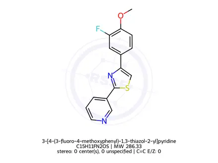 Chemical structure of 3-[4-(3-fluoro-4-methoxyphenyl)-1,3-thiazol-2-yl]pyridine