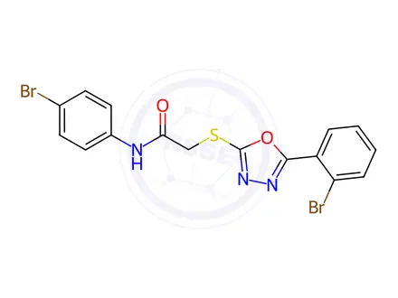 Chemical structure of N-(4-bromophenyl)-2-((5-(2-bromophenyl)-1,3,4-oxadiazol-2-yl)thio)acetamide