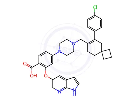 Chemical structure of Benzoic acid, 4-[4-[[6-(4-chlorophenyl)spiro[3.5]non-6-en-7-yl]methyl]-1-piperazinyl]-2-(1H-pyrrolo[2,3-b]pyridin-5-yloxy)-