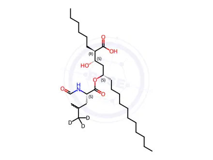 Chemical structure of (2S,3S,5S)-5-[(N-Formyl-L-leucyl)oxy]-2-hexyl-3-hydroxyhexadecanoic Acid-d3(Mixture of Diastereomers)