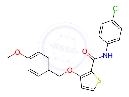 Chemical structure of N-(4-chlorophenyl)-3-((4-methoxybenzyl)oxy)thiophene-2-carboxamide