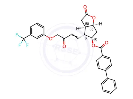 Chemical structure of (3aR,4R,5R,6aS)-2-Oxo-4-((E)-3-oxo-4-(3-(trifluoromethyl)phenoxy)but-1-en-1-yl)hexahydro-2H-cyclopenta[b]furan-5-yl [1,1'-biphenyl]-4-carboxylate