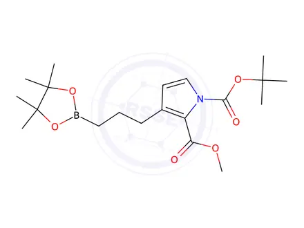 Chemical structure of 1-tert-Butyl 2-methyl 3-(3-(4,4,5,5-tetramethyl-1,3,2-dioxaborolan-2-yl)propyl)-1H-pyrrole-1,2-dicarboxylate