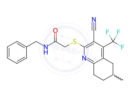Chemical structure of N-Benzyl-2-{[3-cyano-6-methyl-4-(trifluoromethyl)-5,6,7,8-tetrahydroquinolin-2-yl]sulfanyl}acetamide