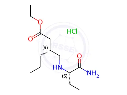 Chemical structure of Ethyl (R)-3-((((S)-1-amino-1-oxobutan-2-yl)amino)methyl)hexanoate Hydrochloride