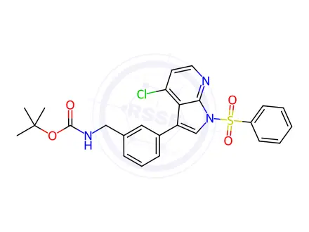 Chemical structure of Carbamic acid, N-[[3-[4-chloro-1-(phenylsulfonyl)-1H-pyrrolo[2,3-b]pyridin-3-yl]phenyl]methyl]-, 1,1-dimethylethyl ester