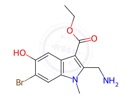 Chemical structure of Ethyl 2-(aminomethyl)-6-bromo-5-hydroxy-1-methyl-1H-indole-3-carboxylate