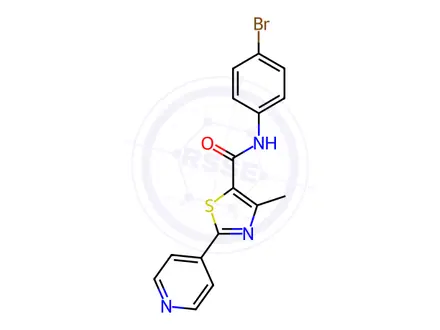 Chemical structure of N-(4-bromophenyl)-4-methyl-2-(pyridin-4-yl)thiazole-5-carboxamide