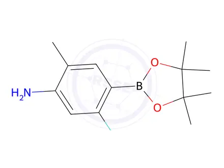 Chemical structure of 5-Fluoro-2-methyl-4-(4,4,5,5-tetramethyl-1,3,2-dioxaborolan-2-yl)aniline