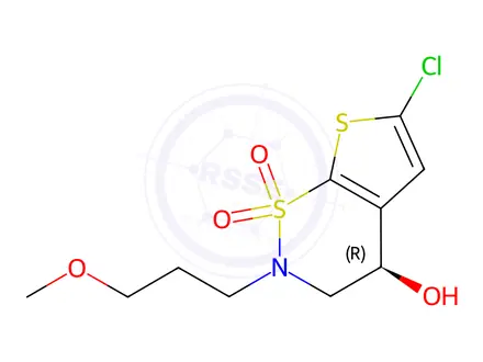 Chemical structure of 2H-Thieno[3,2-e]-1,2-thiazin-4-ol, 6-chloro-3,4-dihydro-2-(3-methoxypropyl)-, 1,1-dioxide, (4R)-