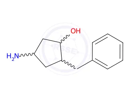 Chemical structure of (1S,2S,4S)-4-amino-2-benzyl-cyclopentanol