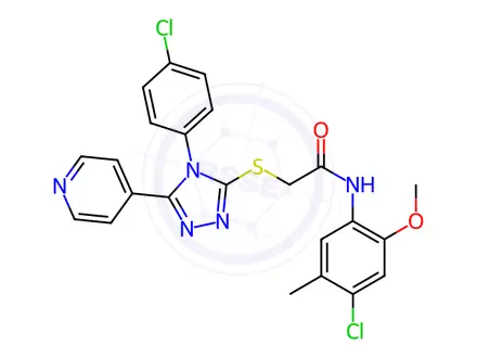 Chemical structure of N-(4-Chloro-2-methoxy-5-methylphenyl)-2-((4-(4-chlorophenyl)-5-(pyridin-4-yl)-4H-1,2,4-triazol-3-yl)thio)acetamide