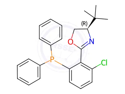 Chemical structure of Oxazole, 2-[2-chloro-6-(diphenylphosphino)phenyl]-4-(1,1-dimethylethyl)-4,5-dihydro-, (4R)-