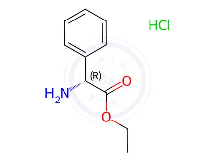 Chemical structure of (1R)-2-ethoxy-2-oxo-1-phenylethan-1-aminium chloride