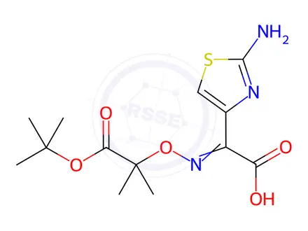 Chemical structure of 2-(2-aminothiazol-4-yl)-2-(((1-(tert-butoxy)-2-methyl-1-oxopropan-2-yl)oxy)imino)acetic acid