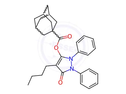 Chemical structure of 4-Butyl-5-oxo-1,2-diphenyl-2,5-dihydro-1H-pyrazol-3-yl adamantane-1-carboxylate