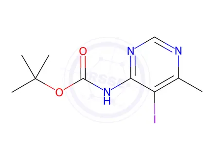 Chemical structure of Carbamic acid, N-(5-iodo-6-methyl-4-pyrimidinyl)-, 1,1-dimethylethyl ester