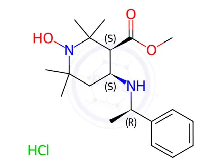 Chemical structure of (3S,4S)-4-[(1R)-Phenylethylamino-3-methoxycarbonyl]-2,2,6,6-tetramethylpiperidine-1-oxyl Hydrochloride