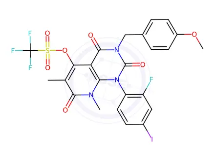 Chemical structure of 1-(2-fluoro-4-iodophenyl)-3-(4-methoxybenzyl)-6,8-dimethyl-2,4,7-trioxo-1,2,3,4,7,8-hexahydropyrido[2,3-d]pyrimidin-5-yl trifluoromethanesulfonate