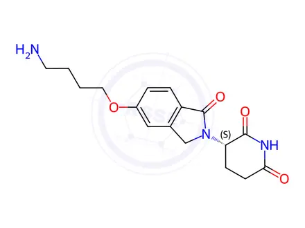 Chemical structure of (3S)-3-[5-(4-aminobutoxy)-1-oxo-isoindolin-2-yl]piperidine-2,6-dione