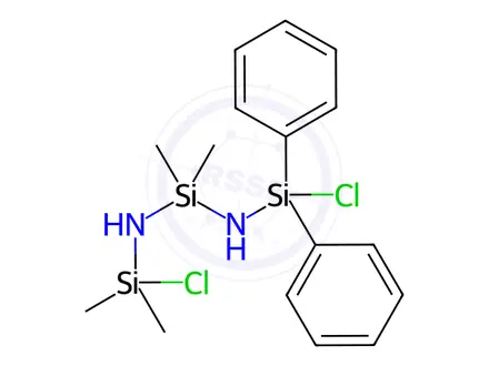Chemical structure of N-(chlorodimethylsilyl)-N'-(chlorodiphenylsilyl)-1,1-dimethylsilanediamine