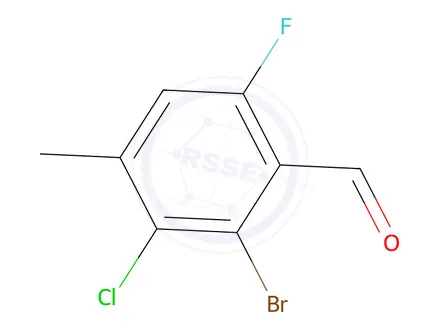 Chemical structure of 2-Bromo-3-chloro-6-fluoro-4-methyl-benzaldehyde