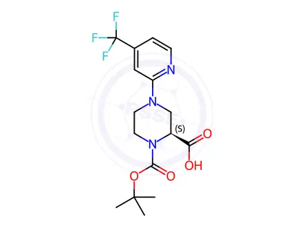 Chemical structure of (S)-1-(tert-Butoxycarbonyl)-4-(4-(trifluoromethyl)-pyridin-2-yl)piperazine-2-carboxylic acid