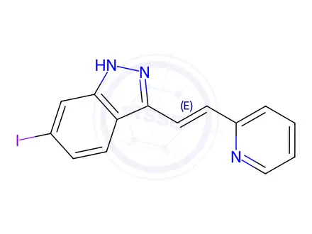 Chemical structure of (E)-6-Iodo-3-(2-(pyridin-2-yl)vinyl)-1H-indazole