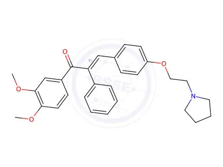 Chemical structure of β-(3,4-Dimethoxyphenyl)-α-phenyl-4'-[2-(1-pyrrolidinyl)ethoxy]acrylophenone