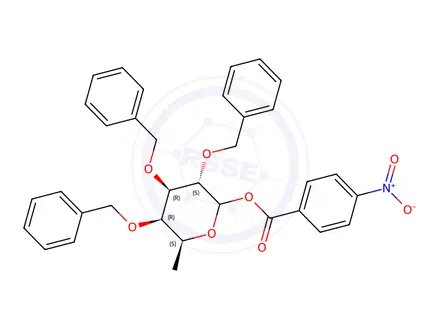 Chemical structure of p-Nitrobenzoyl-2,3,4-tri-O-benzyl-α,β-L-fucopyranose