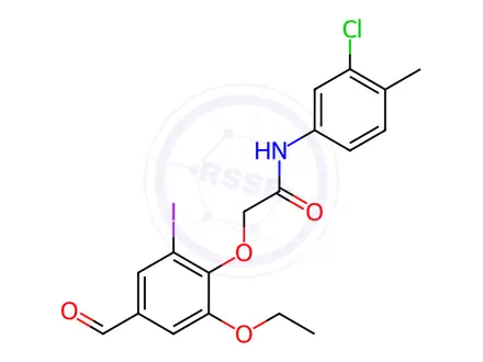 Chemical structure of N-(3-chloro-4-methylphenyl)-2-(2-ethoxy-4-formyl-6-iodophenoxy)acetamide