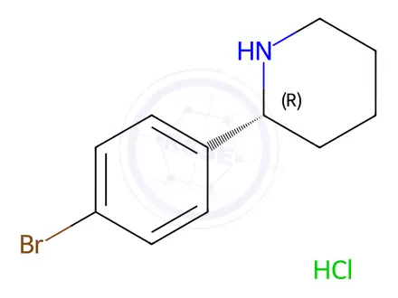 Chemical structure of Piperidine, 2-(4-bromophenyl)-, hydrochloride (1:1), (2R)-