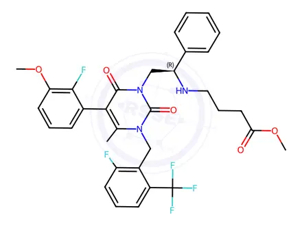 Chemical structure of Methyl (R)-4-((2-(5-(2-fluoro-3-methoxyphenyl)-3-(2-fluoro-6-(trifluoromethyl)benzyl)-4-methyl-2,6-dioxo-3,6-dihydropyrimidin-1(2H)-yl)-1-phenylethyl)amino)butanoate