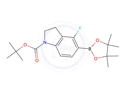 Chemical structure of tert-Butyl 4-fluoro-5-(4,4,5,5-tetramethyl-1,3,2-dioxaborolan-2-yl)indoline-1-carboxylate