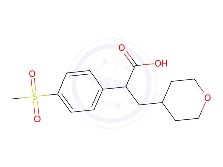 Chemical structure of 2-(4-(Methylsulfonyl)phenyl)-3-(tetrahydro-2H-pyran-4-yl)propanoic acid