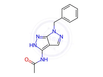 Chemical structure of N-(6-Benzyl-1,6-dihydropyrazolo[3,4-c]pyrazol-3-yl)acetamide