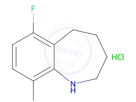 Chemical structure of 6-Fluoro-2,3,4,5-tetrahydro-1h-1-benzazepin-9-aminehydrochloride