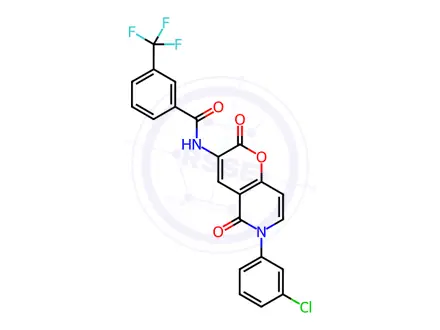 Chemical structure of N-(6-(3-chlorophenyl)-2,5-dioxo-5,6-dihydro-2H-pyrano[3,2-c]pyridin-3-yl)-3-(trifluoromethyl)benzamide